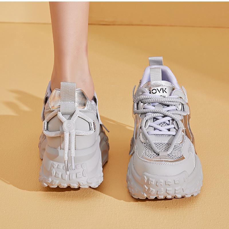 Fujin 7,5 cm Vzdušná síťovina Pravá kůže Platforma Klínek Prodyšné Robustní Tenisky Ležérní Duté Značkové Baleríny Letní Pohodlné Boty