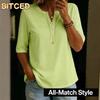 BITCED Damesmode Casual Effen Kleur Print Korte Mouw V-hals Blouses & Overhemden