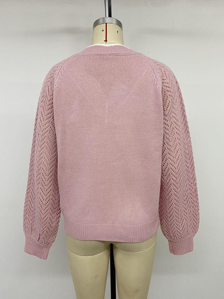 2026 Autumn/Winter V-neck Color Block Loose Long Sleeve Sweater - Fresh Sweet Style