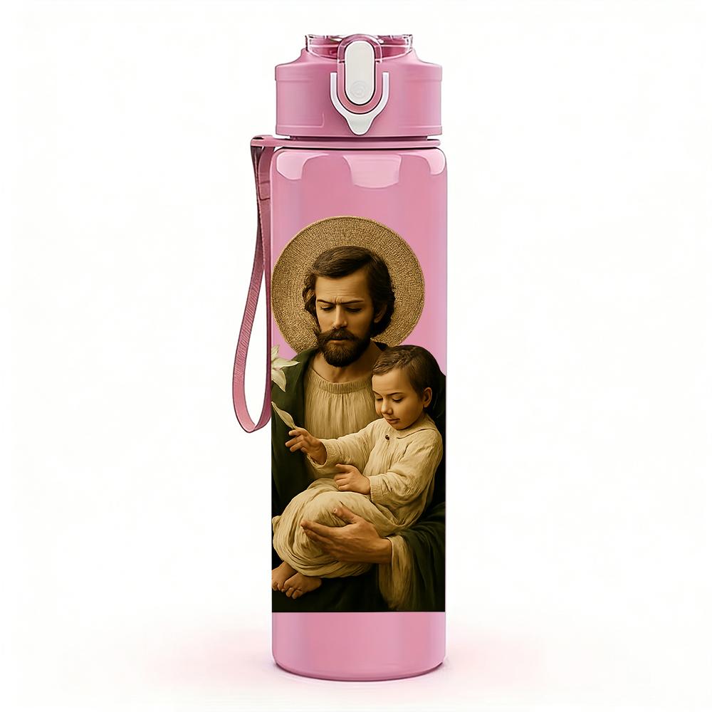 1PC Saint Joseph Infant Portrait 750ml Color Plastic Sports Water Bottle Leakproof Flip Straw Lid For Sports Office Home Use
