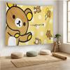R-Rilakkuma Polka Dot Tapestry, Cute Kawaii Bear Wall Hanging, Soft Yellow Aesthetic Bedroom Dorm Decor, Anime Fan Gift