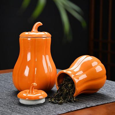 Pumpkin Tea Jar with Lid Fall Candy Container Ceramic Sealing Storage Canister for Dried Fruits Loose Tea Homeowners