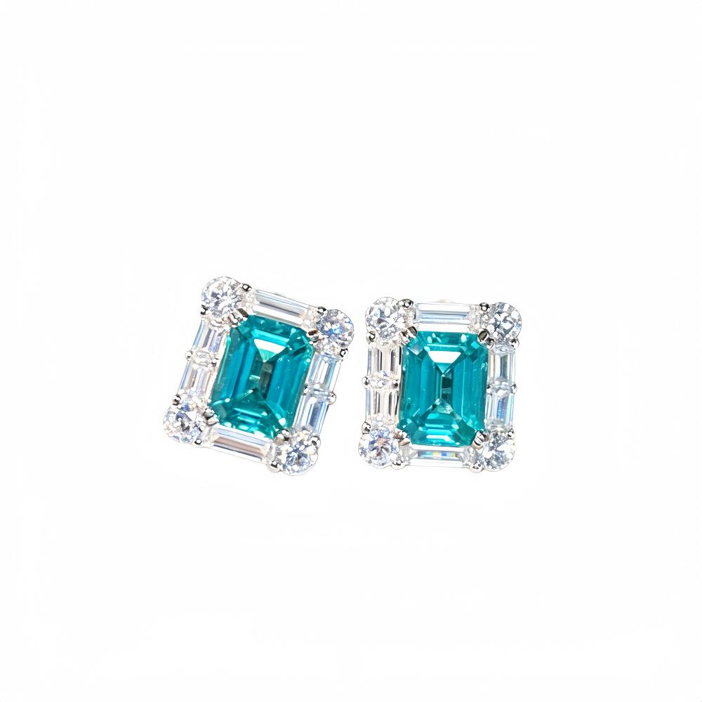Labor Zuchtdiamant Paraiba Ohrringe 925er Reinsilber Ohrringe quadratisch Tasche Einfach Vier-Krappen Klassische Ohrringe Schmuck
