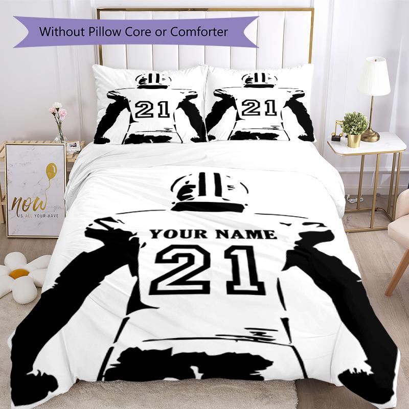 3pcs Custom Name American Football Bedding Set Duvet Cover Closure Includes 1 Duvet Cover & 2 Pillowcases, Soft and Comfortable for All Seasons.
