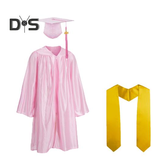 3-teiliges/Set Kinder-Kindergarten-Abschlussuniform mit Quastenhut und Schal, V-Ausschnitt, wadenlang, lange Ärmel, Reißverschluss, Grundschul-Abschlussrobe