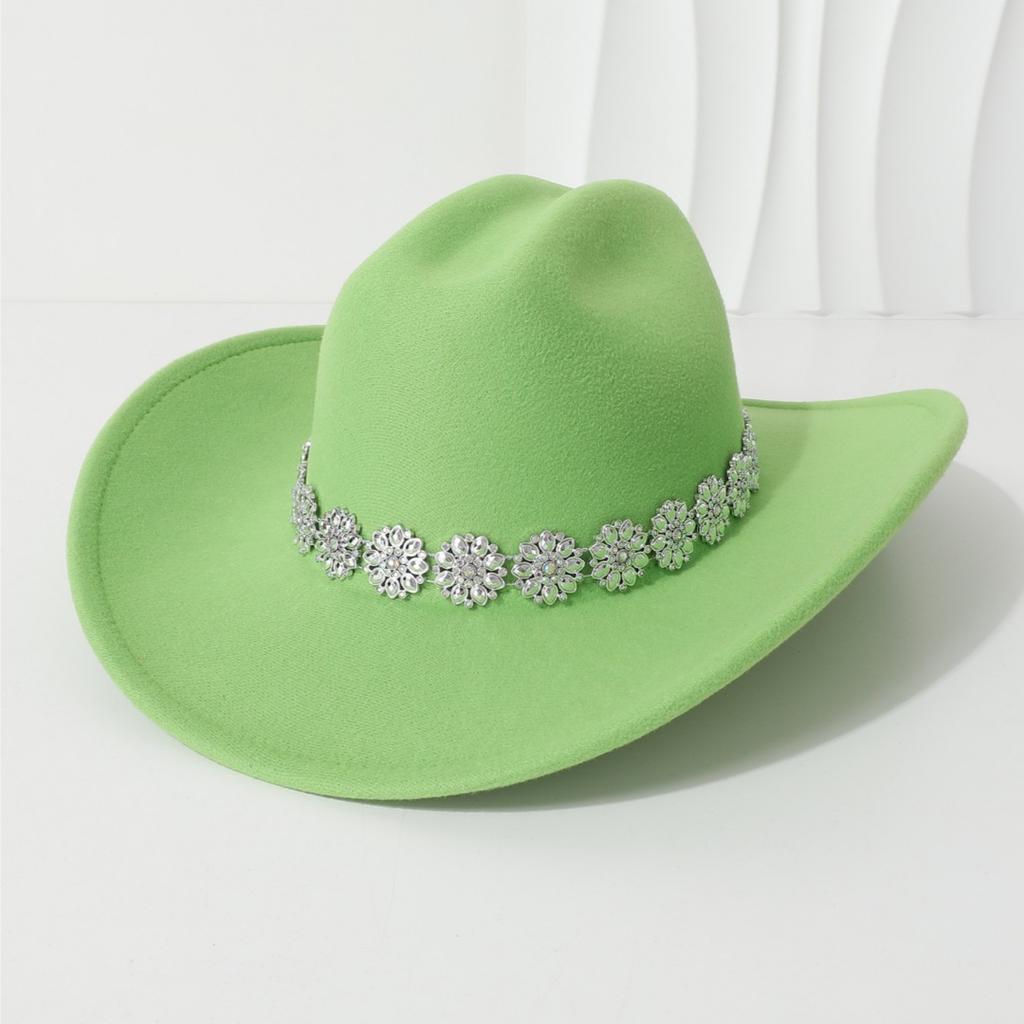 Men's unisex western cowboy hat Metallic flower rhinestone gem accessories Gentleman's hat Hiking hat