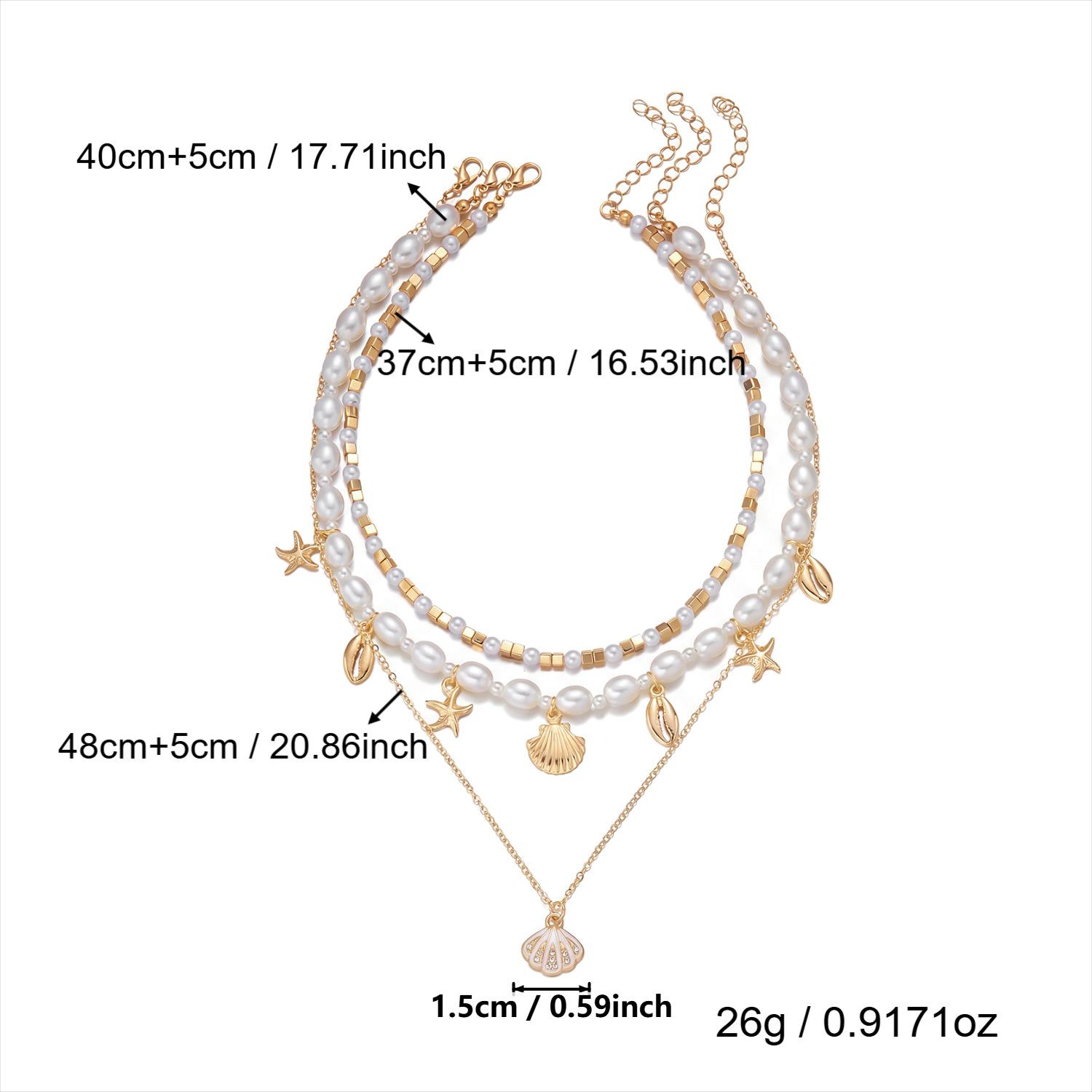 New ocean-style shell and turquoise multi-layer necklace, versatile for beach vacations, starfish beaded necklace for women 1