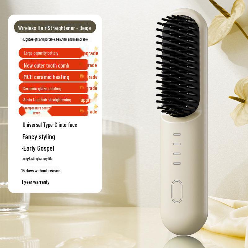 Přenosný bezdrátový iontový hřeben na narovnávání a kulmování vlasů – dvojí účel, odolný proti opaření, šetrný k vlasům