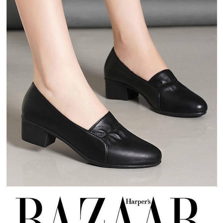 2021 Summer New Middle-aged Women's Shoes Mother Shoes Single Shoes Women's Non-slip Soft-soled Thick Heel Comfortable Casual Work Leather Shoes