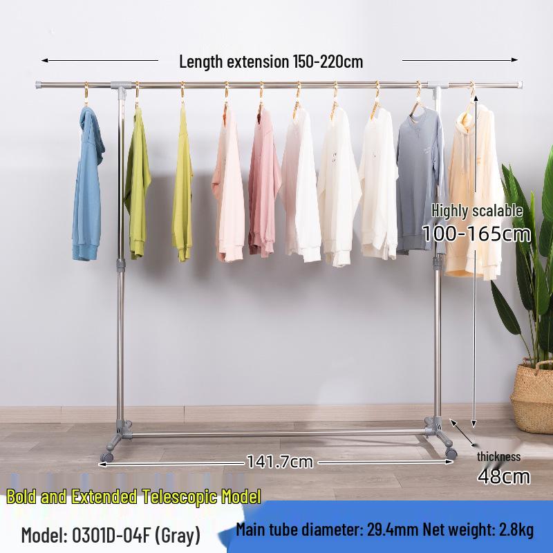 Double-Layer Telescopic Clothes Drying Rack: Outdoor/Indoor, Extendable, Mobile, Single-Pole Rack