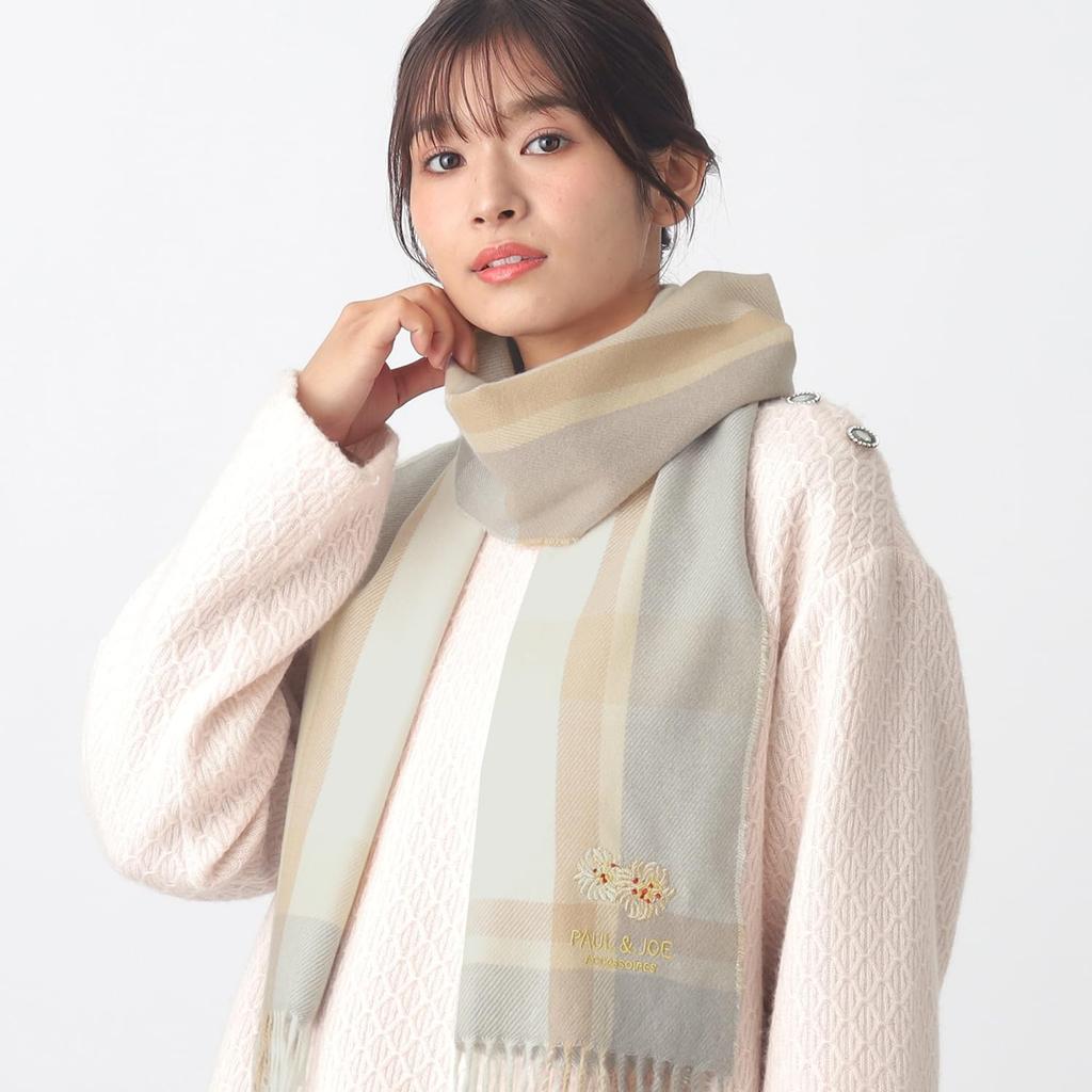Paul Joe Moonbat Chrysanthemum Logo Embroidered Scarf with Branded Beige & (44585) Packaging,