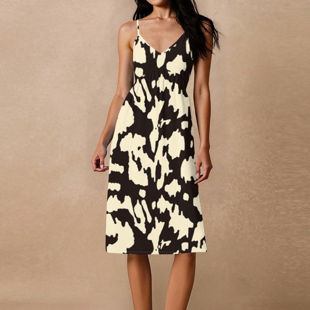 Women's Spaghetti Strap Backless Bow Loose Casual Beach Holiday Dress Sundress