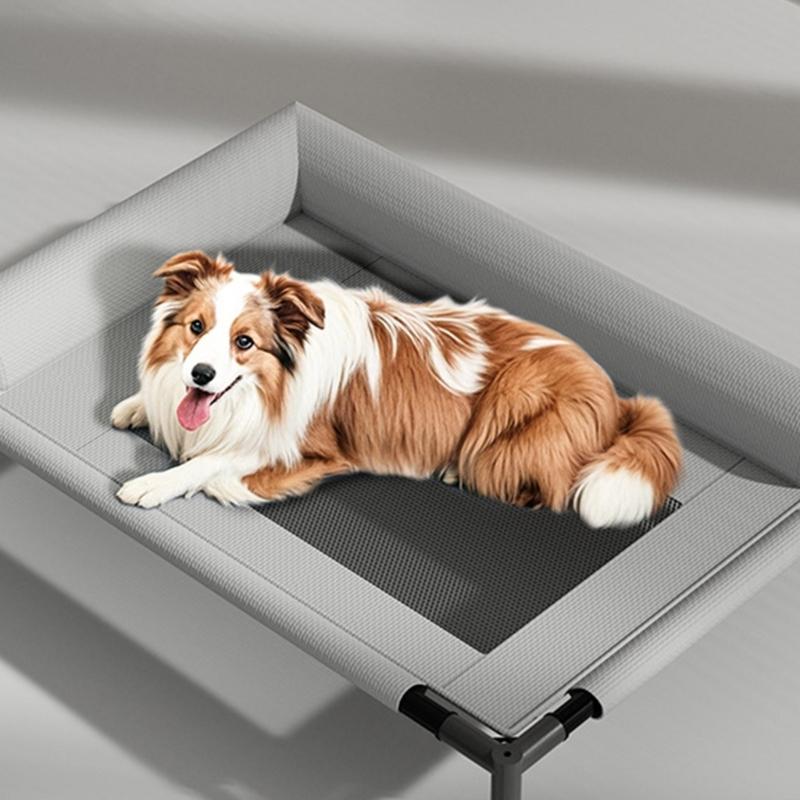 Breathable Raised Dog Bed Outdoor Cooling Pet Cot With L Shape Pillow Steel Frame Chew Resistant Washable For Medium Dog