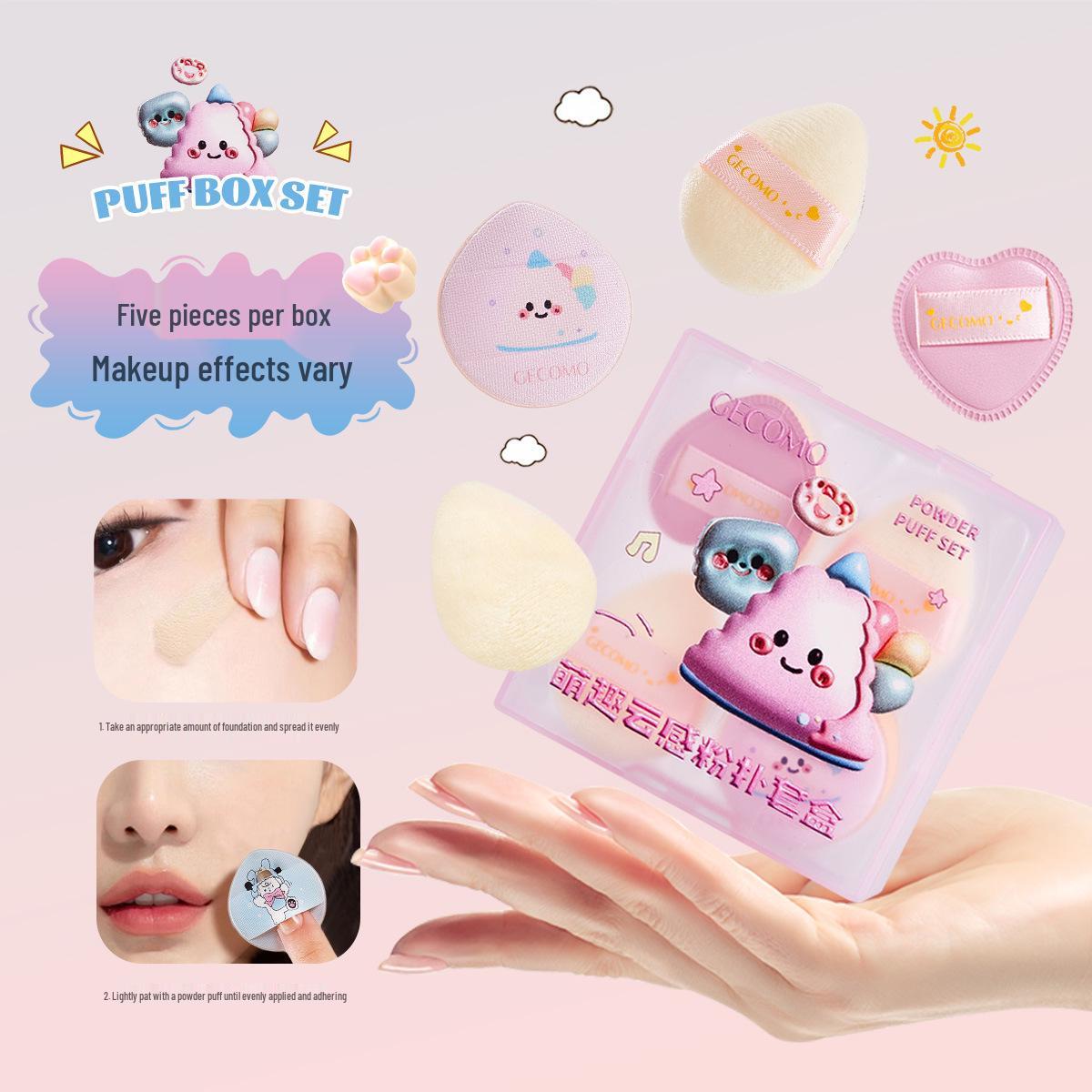 GECOMO Cloud Powder Puff Set: Flocked Sponges for Setting, Blush, Concealer, and Brightening.