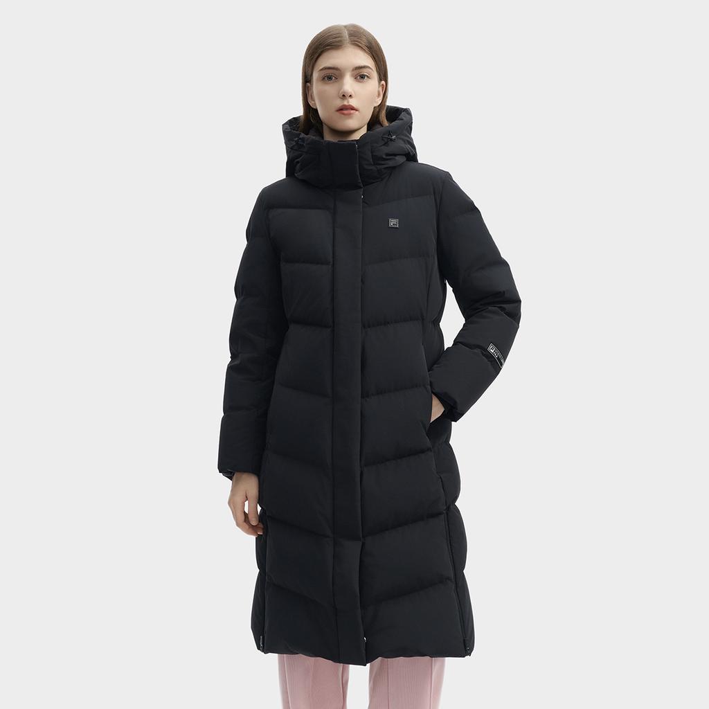 FILA Warm Long Hooded Down Jacket Women outerwear Black F11W443905FBK