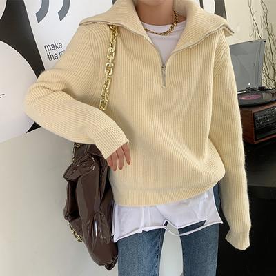Women's Zipper Sweater Knitted Loose Solid Color Top