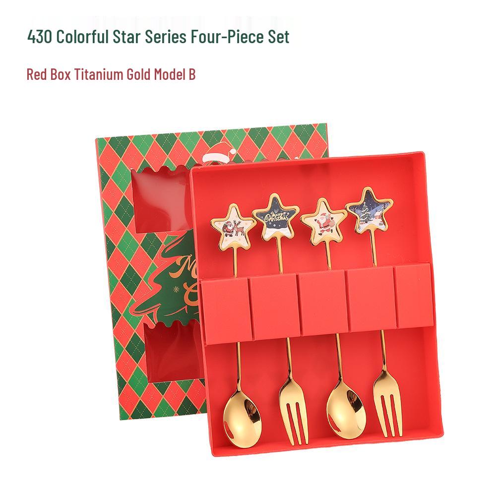 Christmas Cartoon Stainless Steel Spoon & Fork Set – Festive Cutlery with Gift Box