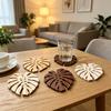 5Pcs Tropical Leaf Coasters Wooden Drink Mats for Kitchen Bar Table Protection Monstera Shape Heat-Resistant Mat Rustic Home Decor Holiday Party