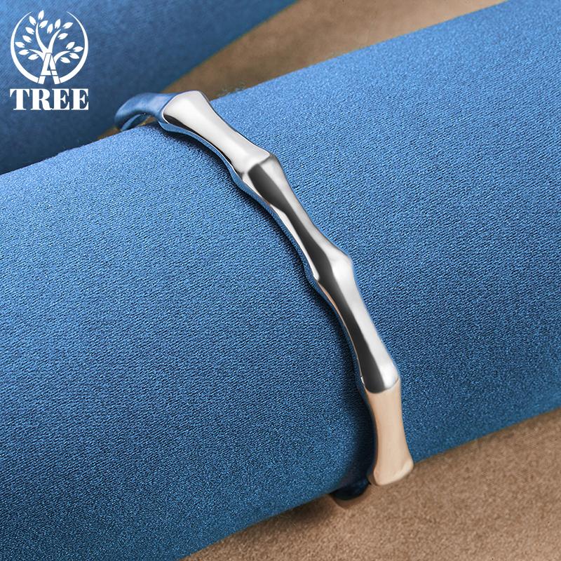 925 Sterling sølv bambus felles åpning mansjett armbånd armbånd smykker