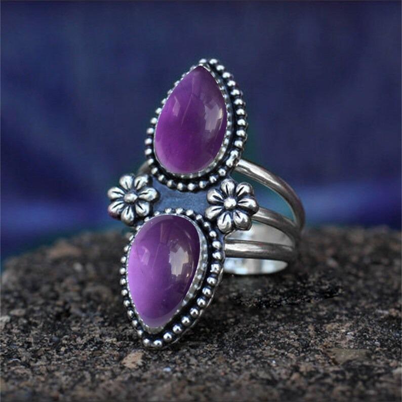 Amethyst Gemstone Handmade Designer Ring, Solid 925 Sterling Silver Ring, Bohemian Ring, Anniversary Ring, Gift For Her