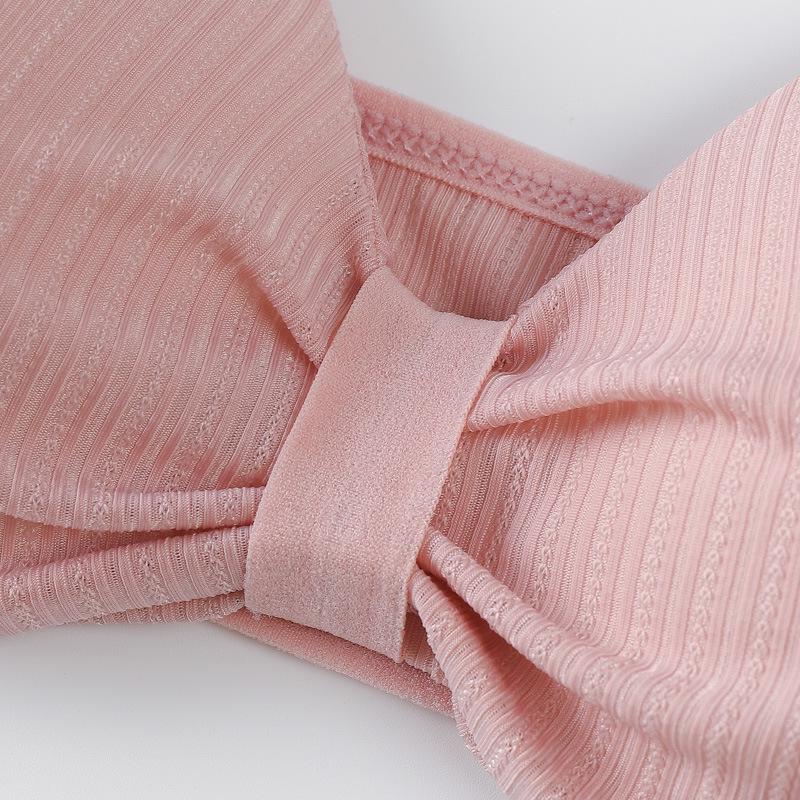 Ice Silk Ribbed Back Wrap Chest Adjustable Strap Bandeau Wire-Free Bra for Women