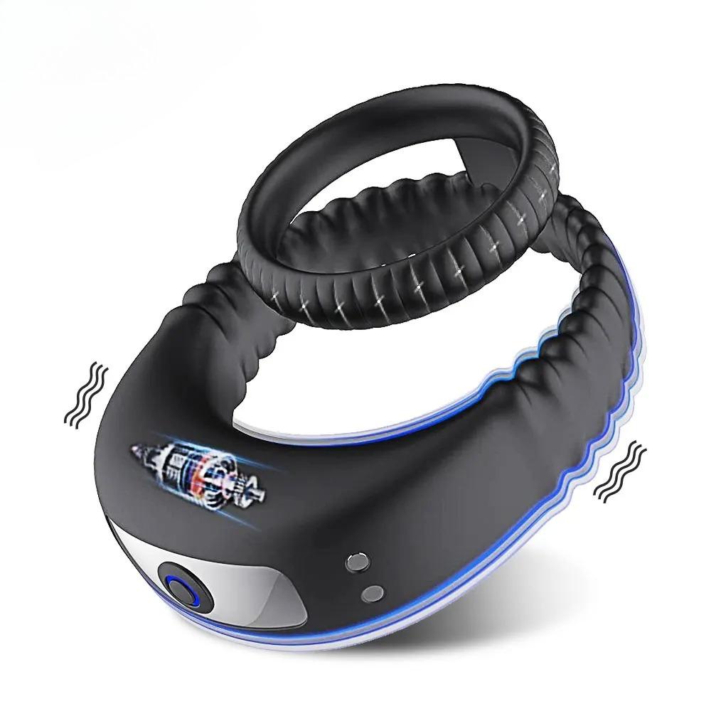 Vibrating Cock Ring for Men Ejaculation Delay Penis Ring Vibrator Silicone Chastity Cage Clitoris Stimulator Sex Toy for Couples