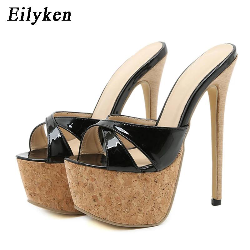 Eilyken Summer Extreme Platform High Heels Slippers Women's Chunky Ladies Brief Slingback Peep-toe Mules Slides Shoes Size 42
