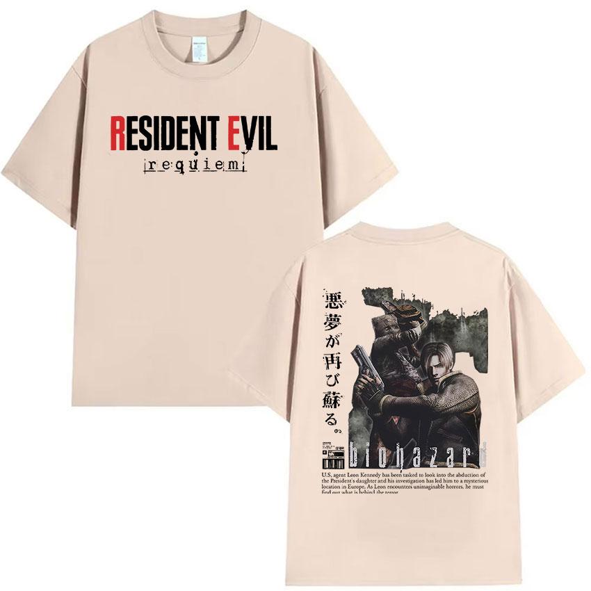 90s Vintage Resident Evil Leon Kennedy Graphic T Shirt Mens Cosplay Fashion Cotton Short Sleeve Tshirt Y2k Casual Streetwear