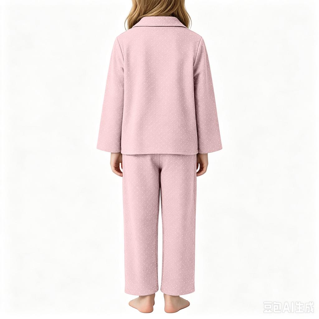 Boys and Girls Casual Polka Dot Pajama Set with Lapel Collar and Pockets for Sleep