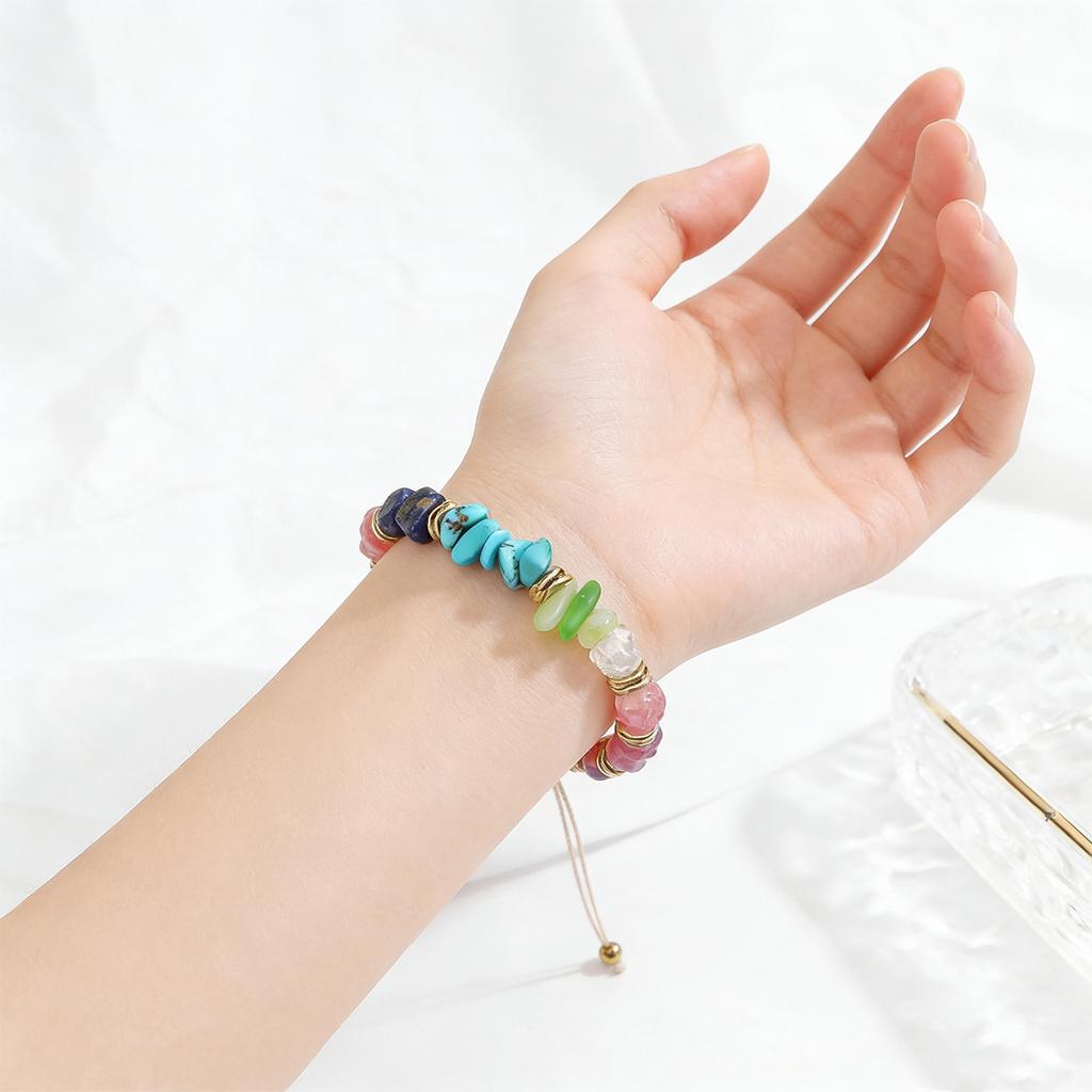 Natural Crystal Bracelet, Dopamine, Casual, Crushed Stone, Woven Bracelet, Adjustable, Jewelry, Accessories