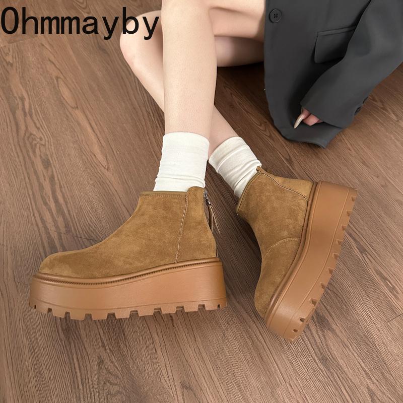 Autumn Winter Vintage Warm Cotton Women Ankle Boots Fashion Platform Height Increase Plush Short Boots botines para mujeres