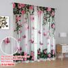 Set Of 2 Flat Printing Curtains Butterfly Pink Rose Versatile Durable Polyester Without Electricity Party Decorations Curtain