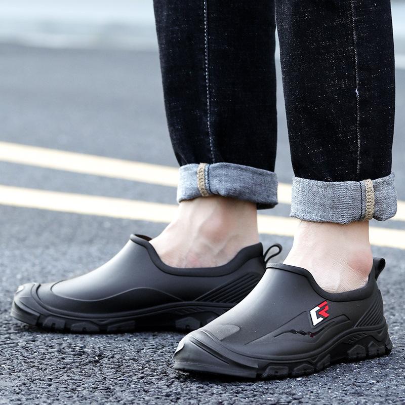 Low-top Men's Rain Shoes Outdoor Waterproof Lazy One-pedal Men's Galoshes PVC Lightweight Non-slip Men's Rubber Shoes Water Shoes