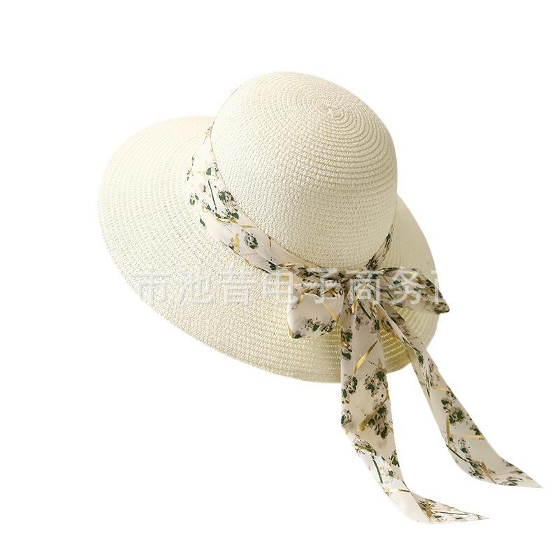 Summer straw hat women's elegant beach hat straw bow big eaves sun hat sunshade sunscreen hat children's tide