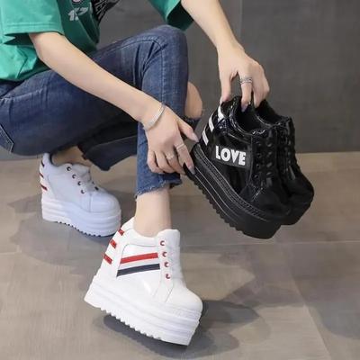 Fashion 12CM Women Wedge Casual Shoes Zipper Height Increasing Breathable Women Autumn Platform Sneakers Walking Flat Trainers Shoes