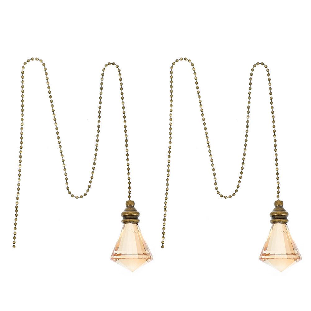 2Pcs Premium Glass Copper Ceiling Fan Pull Chain Smooth Burr-Free Surface Shiny Crystal Decorative Light Pull Chain for Ceiling