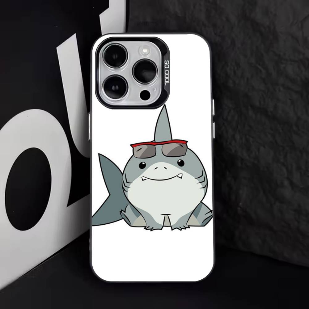 Cartoon Cute Shark Phone Case For iPhone 16,15,14,13,12,11,8,7,Pro,Max,Plus,Mini,XS,SE Anti Fall Black Matte Hard