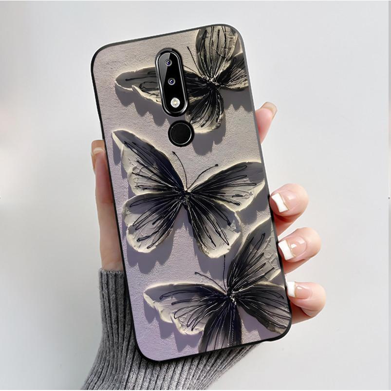 Silicone Case For Nokia X5 X6 5.1 Plus 6.1 Plus Phone Case Luxury Fashion Butterfly Flowers Soft Slim Black Jelly Cover Casing