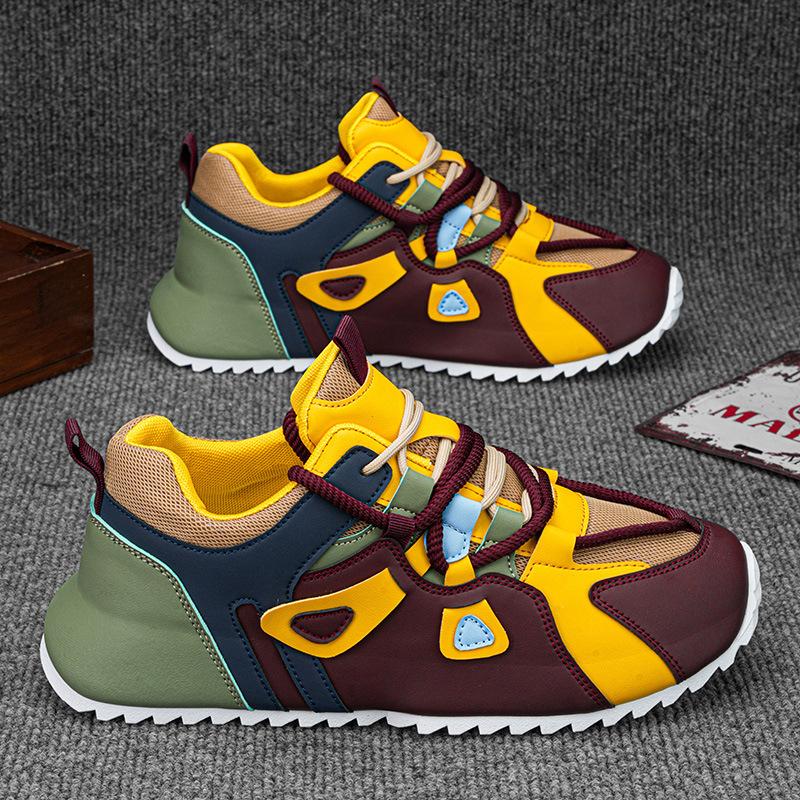 

Vintage Street Style Men Casual Sneakers Spring Summer Mixed Color Lace-up Vulcanized Shoes Non Slip Running Sport Shoes Hombres 48 жёлтый