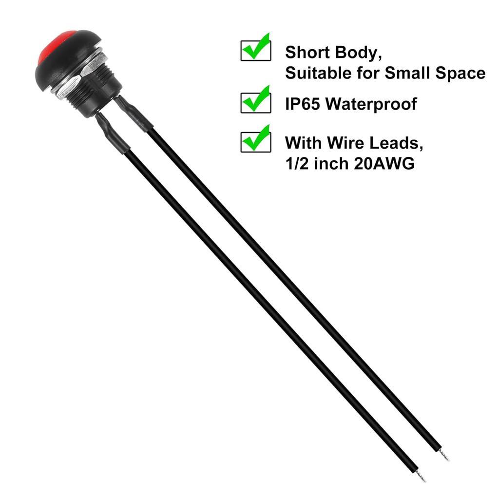 5Pcs 12mm Momentary Push Button Switch Mini Round Switch Waterproof ON Off 1A 250V AC SPST NO 2 Pin Horn Switch for Car, PC, Table Lamp -