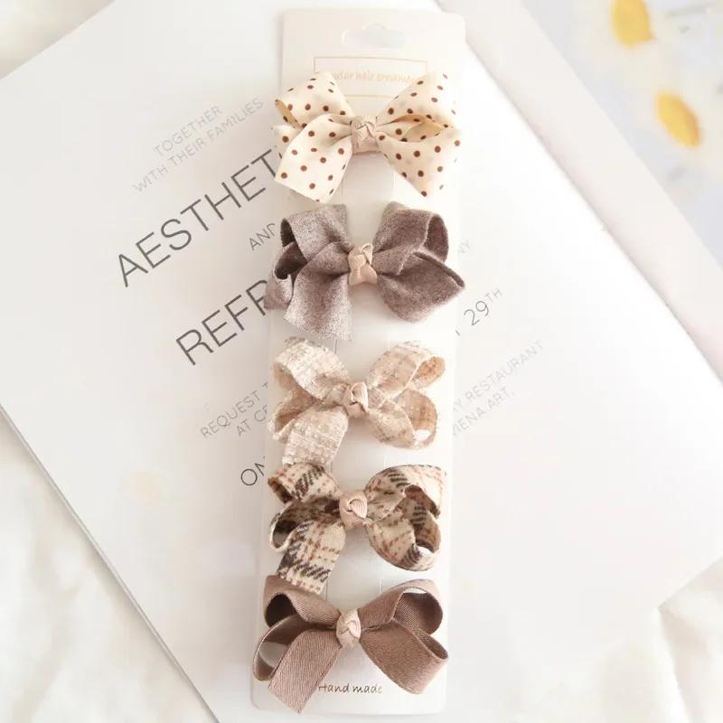 

5 шт. Заколки для волос для маленьких девочек с бантиками, милые цветочные, в клетку, в горошек, детские заколки для волос, детские заколки-автоматы, детские аксессуары для волос серый