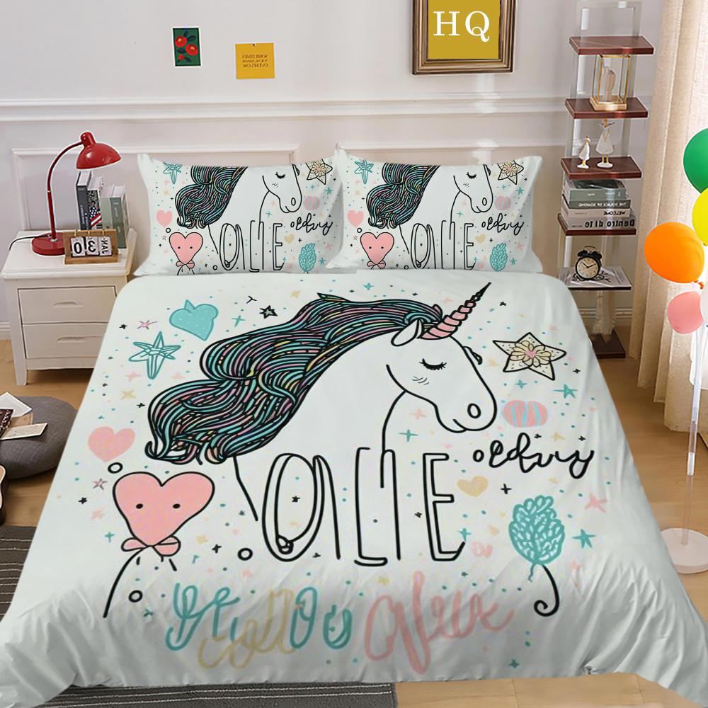 

Комплект постельного белья с принтом единорога, чехол для односпальной кровати, одежда из микрофибры для детей-подростков, мягкий высококачественный домашний текстиль EU Single 135x200cm