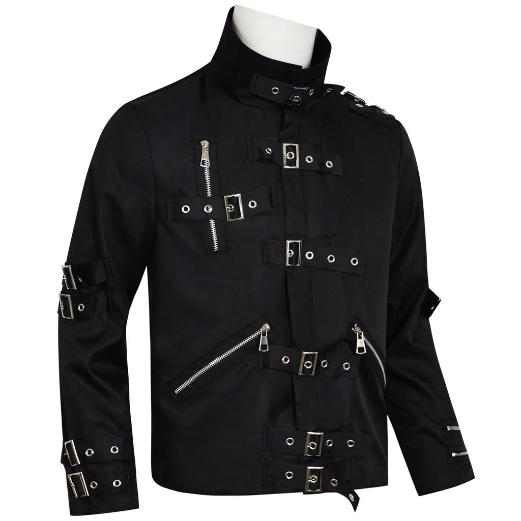 Veste en Cuir Punk Heavy Metal V8 Hommage à Michael Jackson pour Imitateur Cosplay Halloween Homme Michael Jackson