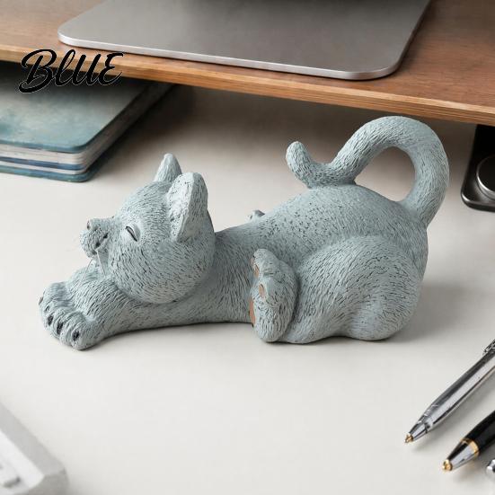 Healing Mood Cat Figurine Stretching Kitten Figurine Resin Statue Cute Animal Ornament Miniature Gift for Friends Compact Desktop Decoration