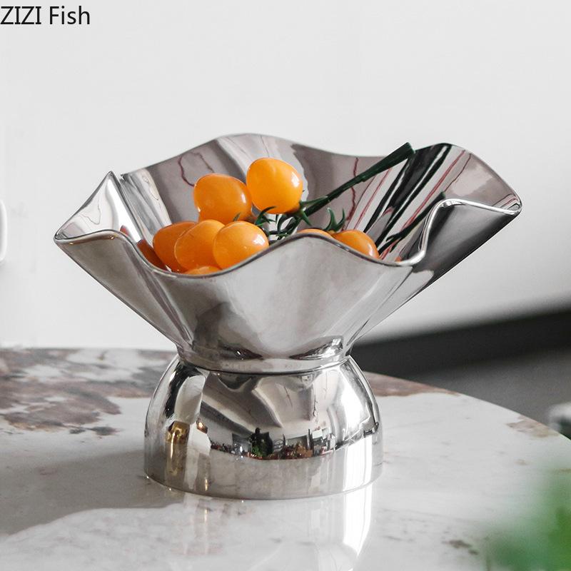 Creative Pleated Fruits Bowl Silver Storage Tray Snacks and Nuts Bowl Hotel Restaurant Fruit Plates Home Kitchen Dessert Cutlery
