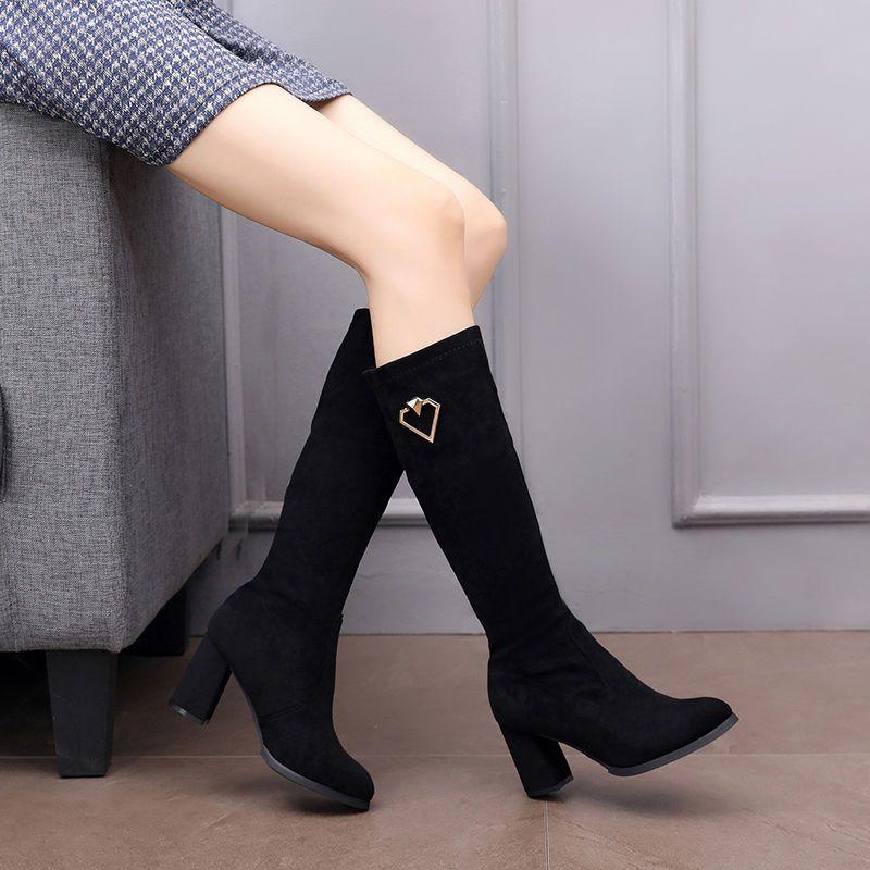 Shoes For Women Black High Heels Elastic Footwear Winter Knee Shaft Ladies Boots Long Elegant Heeled Hot With Stylish Goth