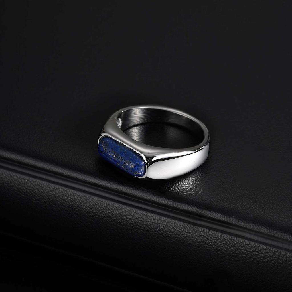 Vintage Lapis Lazuli Natural Stone Ring for Men, High Polished Stainless Steel Ring, Punk  Jewelry Gift