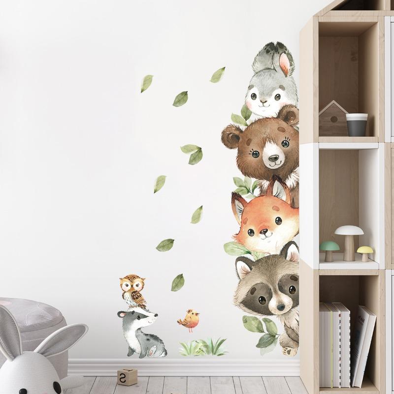 1PC Cute Cartoon Probe Stacked Sitting Small Animal Wall Stickers for Kids Room Bedroom Home Decoration Wall Decor