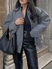 Fashion Solid Bombers Jacken Mantel Frauen Lose Outwear Mit Knopf Langarm Tops Grau Frühling Casual Weibliche Tasche Jacke Ins