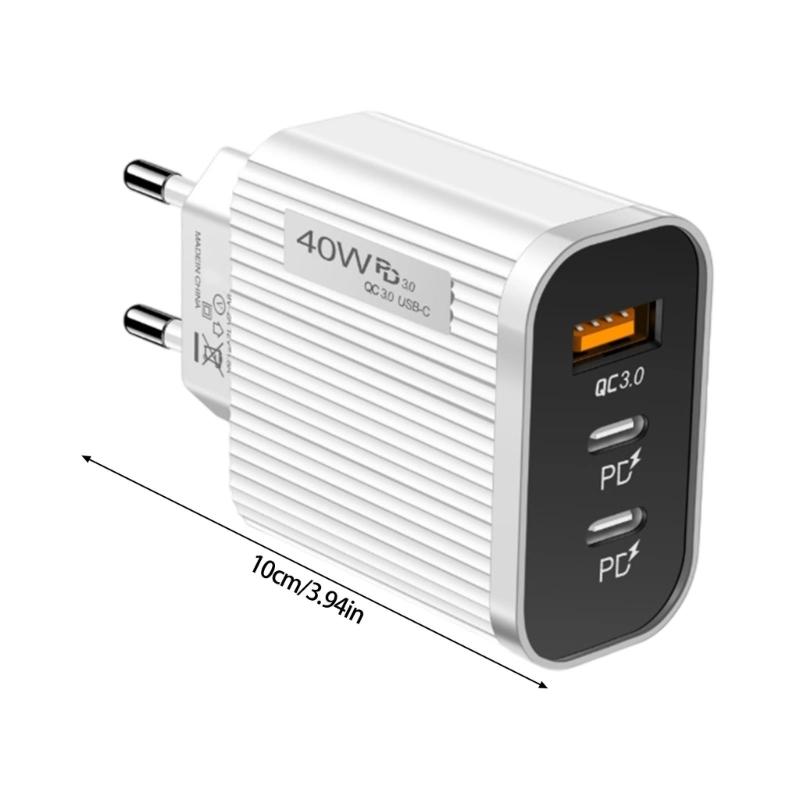 40W Double PD & USB Port Rapid Charging Block EU Plug Type C USB Wall Charger for Phone Tablet Fast Power Adapter